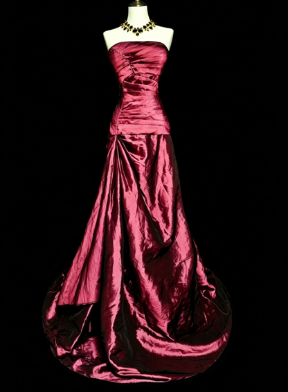 Chic Purple Long Prom Dress Satin Strapless Sheath Evening Dress Sleeveless Birthday Dress ED06592