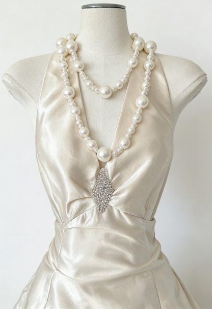 Gorgeous Light Champagne Long Prom Dress Satin Halter A-Line Evening Dress Sleeveless Birthday Dress ED06612
