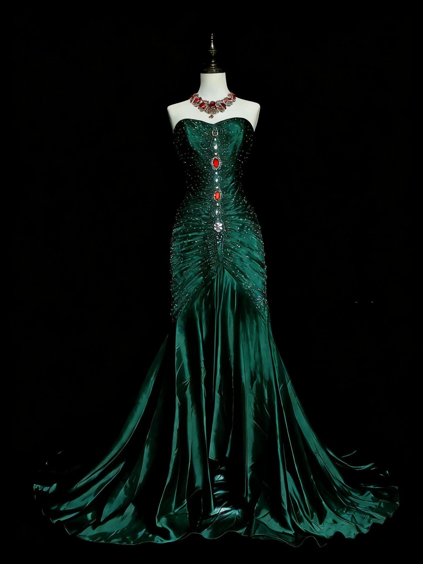 Vintage Strapless Burgundy Long Prom Dress Beaded Satin Sheath Evening Dress Sleeveless Birthday Dress ED06686