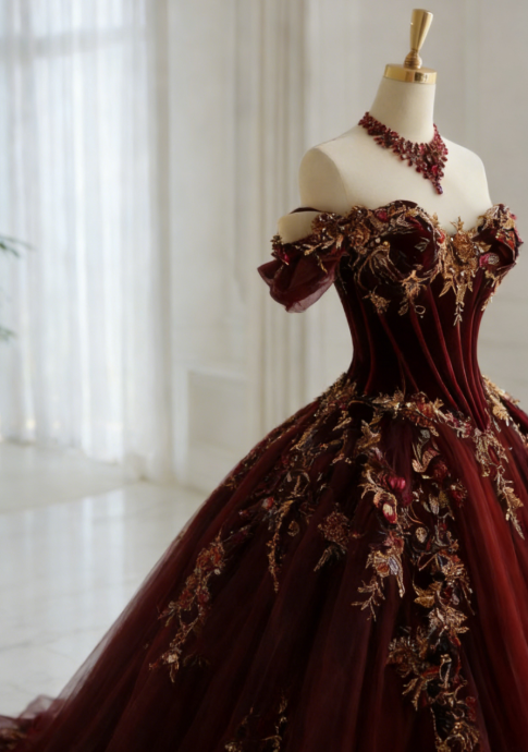 Classy Red Prom Dresses Off-shoulder A-Line Long Quinceanera Dress Tulle Appliques Sleeveless Sweet 16 Dress ED06735