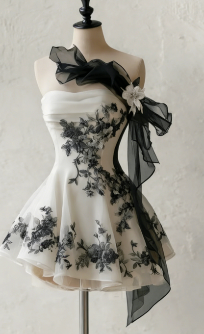 Gorgeous Strapless Prom Dresses A-Line Short Party Dress Floral Chiffon Sleeveless Birthday Dress ED06742