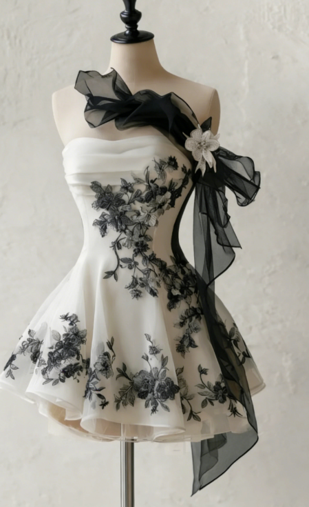 Gorgeous Strapless Prom Dresses A-Line Short Party Dress Floral Chiffon Sleeveless Birthday Dress ED06742
