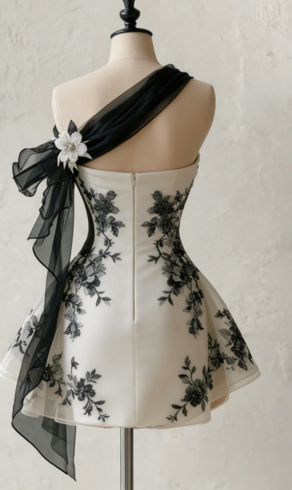 Gorgeous Strapless Prom Dresses A-Line Short Party Dress Floral Chiffon Sleeveless Birthday Dress ED06742