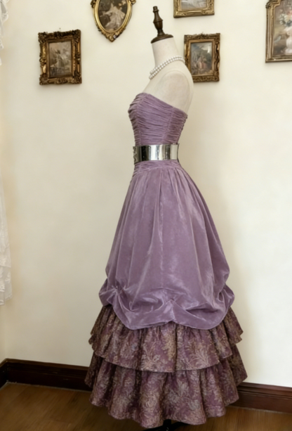 Fairy Plum Prom Dress Strapless A-Line Evening Dress Velvet Sleeveless Birthday Dress ED06766