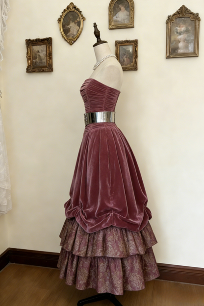 Fairy Plum Prom Dress Strapless A-Line Evening Dress Velvet Sleeveless Birthday Dress ED06766