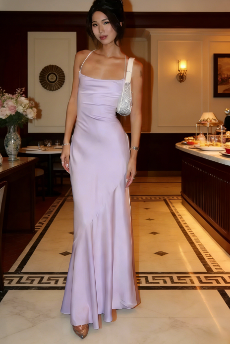 Gorgeous Yellow Prom Dress Satin Spaghetti Straps Evening Dress Sheath Party Dress ED06823