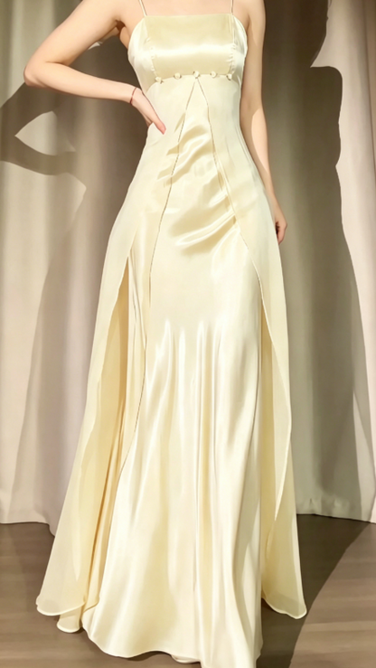 Classy Light Blue Prom Dress Chiffon Satin Sheath Spaghetti Straps Evening Dress ED06865