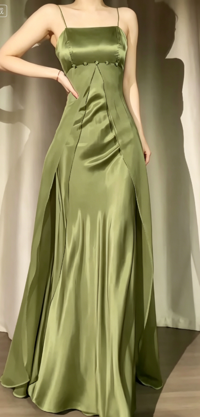 Classy Light Blue Prom Dress Chiffon Satin Sheath Spaghetti Straps Evening Dress ED06865