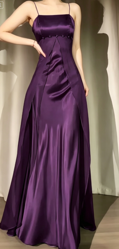 Classy Light Blue Prom Dress Chiffon Satin Sheath Spaghetti Straps Evening Dress ED06865