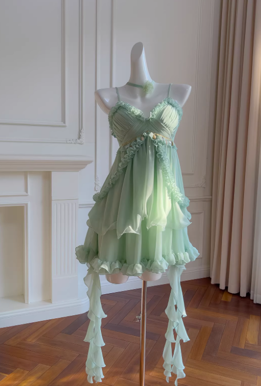 Gorgeous Mint Green Prom Dress Chiffon Spaghetti Straps Evening Dress Sheath Birthday Dress ED06932