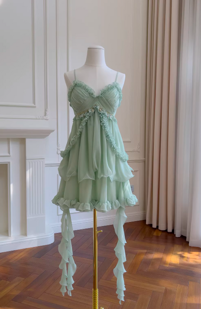 Gorgeous Mint Green Prom Dress Chiffon Spaghetti Straps Evening Dress Sheath Birthday Dress ED06932