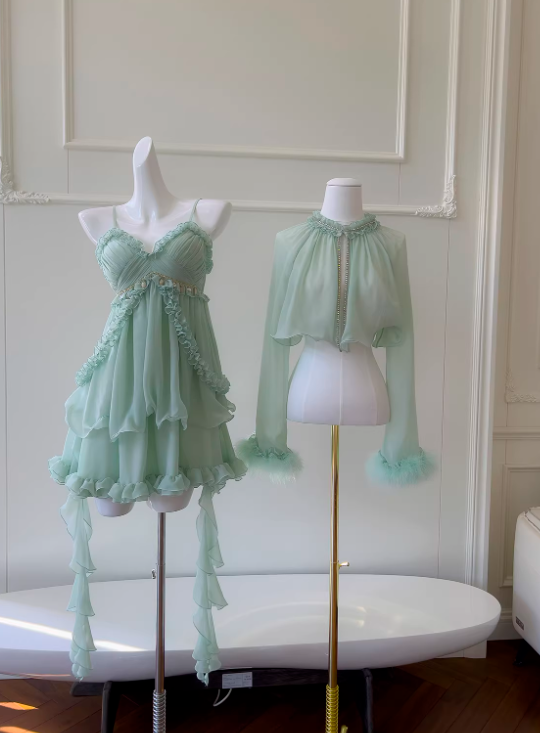 Gorgeous Mint Green Prom Dress Chiffon Spaghetti Straps Evening Dress Sheath Birthday Dress ED06932