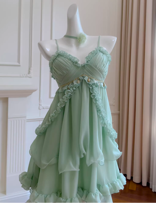 Gorgeous Mint Green Prom Dress Chiffon Spaghetti Straps Evening Dress Sheath Birthday Dress ED06932