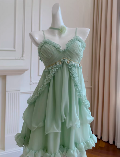 Gorgeous Mint Green Prom Dress Chiffon Spaghetti Straps Evening Dress Sheath Birthday Dress ED06932