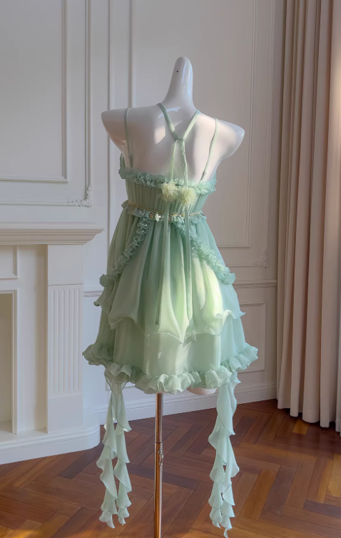 Gorgeous Mint Green Prom Dress Chiffon Spaghetti Straps Evening Dress Sheath Birthday Dress ED06932