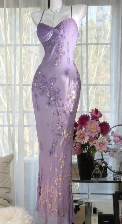 Robe de bal rose chic en mousseline, bretelles spaghetti perlées, robe de soirée fourreau, robe de cérémonie ED07005