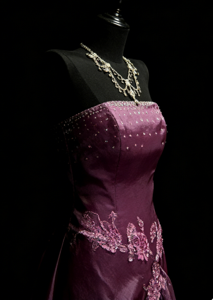 Classy Purple Prom Dress Satin Sheath Strapless Evening Dress ED07059