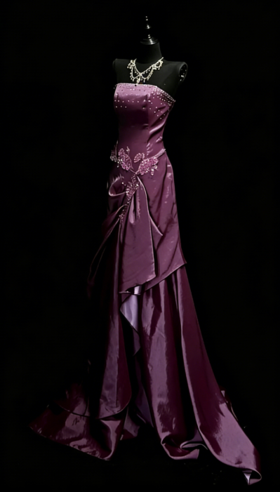 Classy Purple Prom Dress Satin Sheath Strapless Evening Dress ED07059