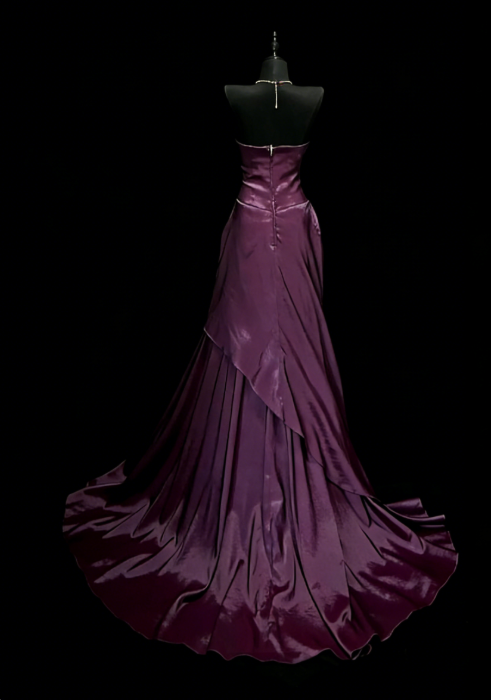 Classy Purple Prom Dress Satin Sheath Strapless Evening Dress ED07059