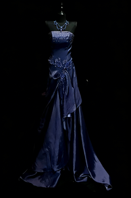 Classy Purple Prom Dress Satin Sheath Strapless Evening Dress ED07059