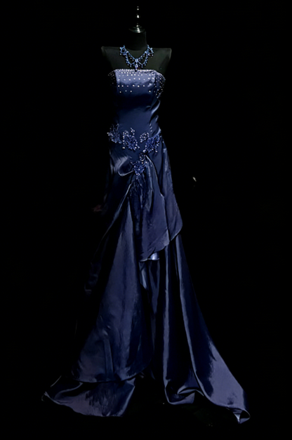 Classy Purple Prom Dress Satin Sheath Strapless Evening Dress ED07059