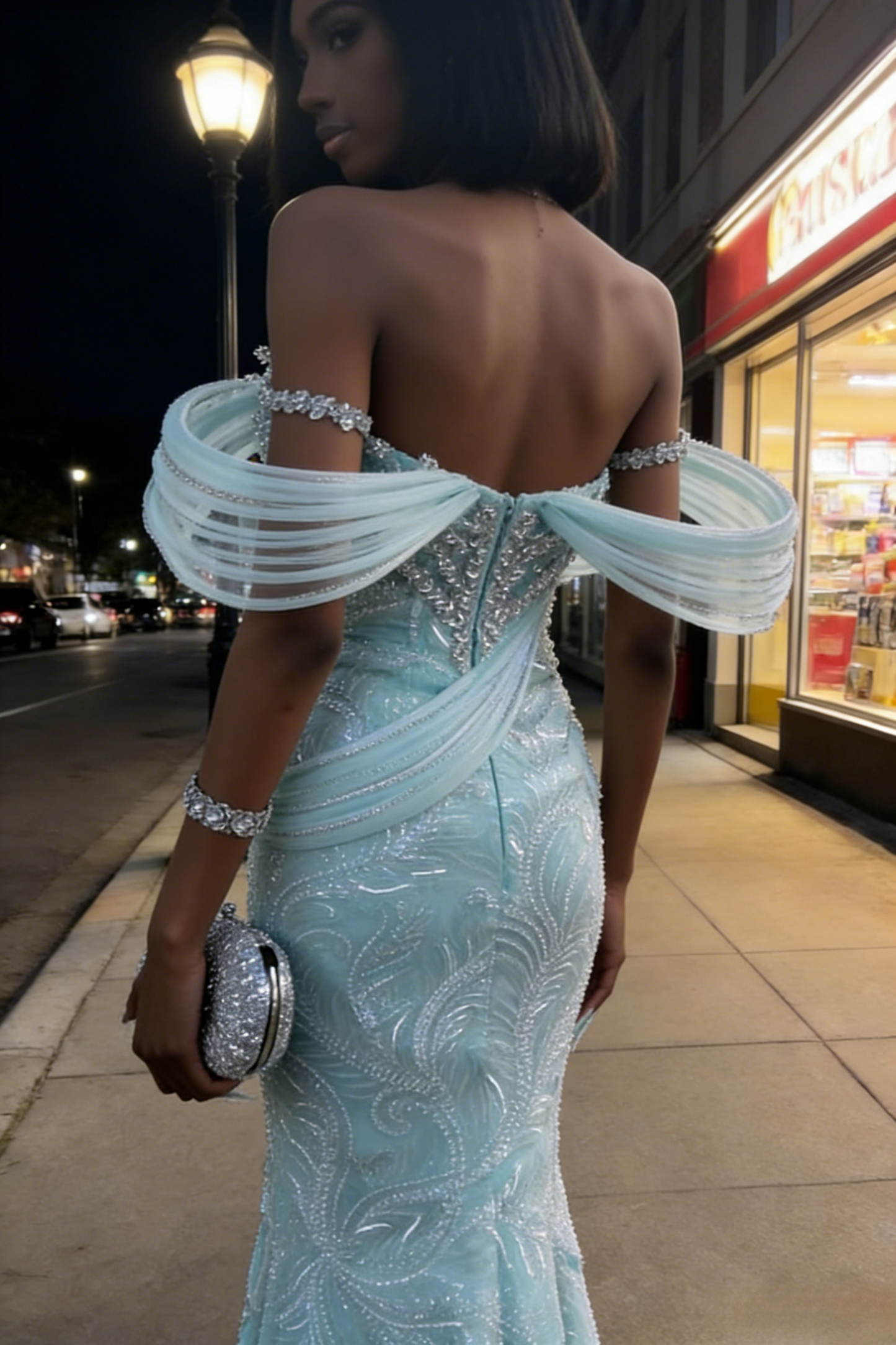 Robe de bal bleu Tiffany sexy en tulle, robe d'anniversaire fourreau épaules dénudées, robe de soirée ED07091