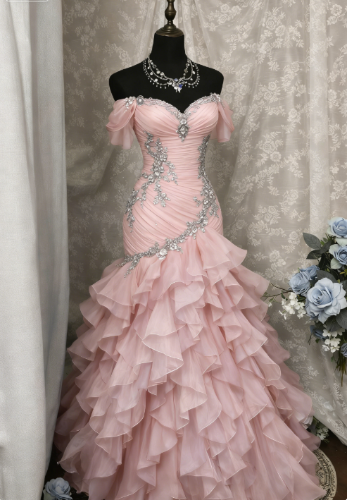 Gorgeous Blue Prom Dress Off-shoulder Tulle Sheath Birthday Dress Sleeveless Evening Dress ED07136