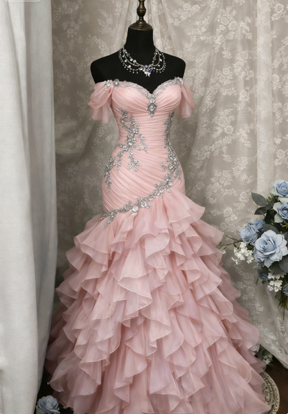 Gorgeous Blue Prom Dress Off-shoulder Tulle Sheath Birthday Dress Sleeveless Evening Dress ED07136