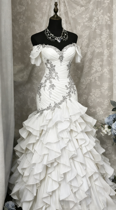 Gorgeous Blue Prom Dress Off-shoulder Tulle Sheath Birthday Dress Sleeveless Evening Dress ED07136