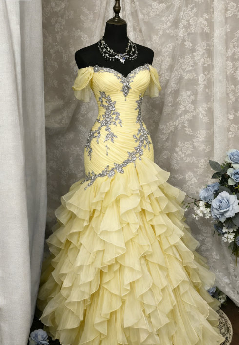 Gorgeous Blue Prom Dress Off-shoulder Tulle Sheath Birthday Dress Sleeveless Evening Dress ED07136