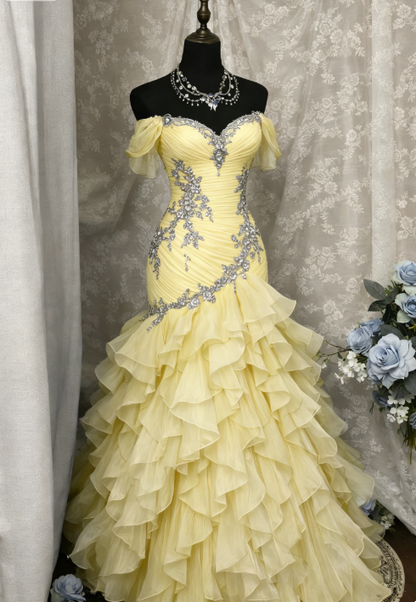 Gorgeous Blue Prom Dress Off-shoulder Tulle Sheath Birthday Dress Sleeveless Evening Dress ED07136