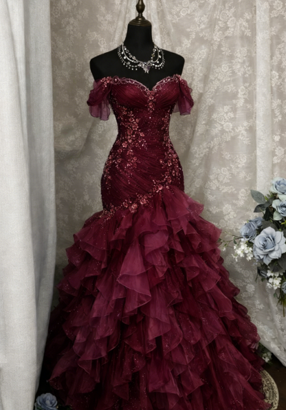 Gorgeous Blue Prom Dress Off-shoulder Tulle Sheath Birthday Dress Sleeveless Evening Dress ED07136