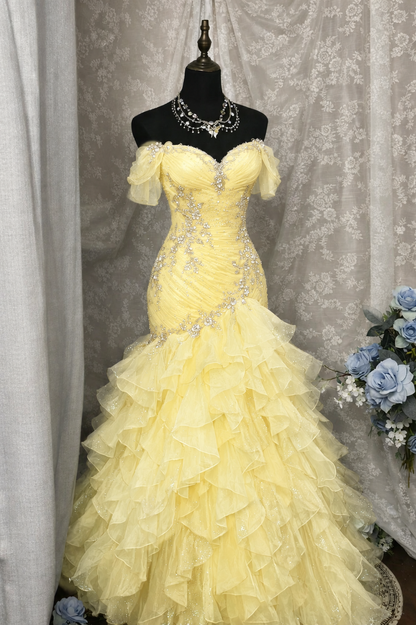 Gorgeous Blue Prom Dress Off-shoulder Tulle Sheath Birthday Dress Sleeveless Evening Dress ED07136