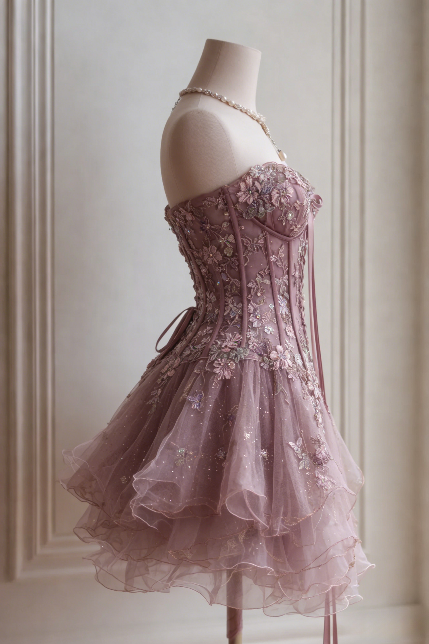 Robe de bal courte rose mignonne avec encolure cœur et applications, robe de soirée en tulle coupe A, robe d'anniversaire ED07148