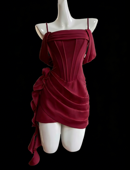 Elegantes kurzes champagnerfarbenes Ballkleid mit Spaghettiträgern, Etuikleid aus Satin, Geburtstagskleid ED07180