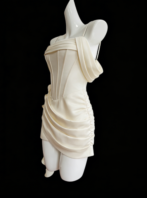 Elegantes kurzes champagnerfarbenes Ballkleid mit Spaghettiträgern, Etuikleid aus Satin, Geburtstagskleid ED07180