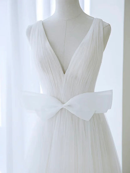 A-Line Off Shoulder White Tulle Flower Long Prom Dress, Blue Long Formal Dress   ED072