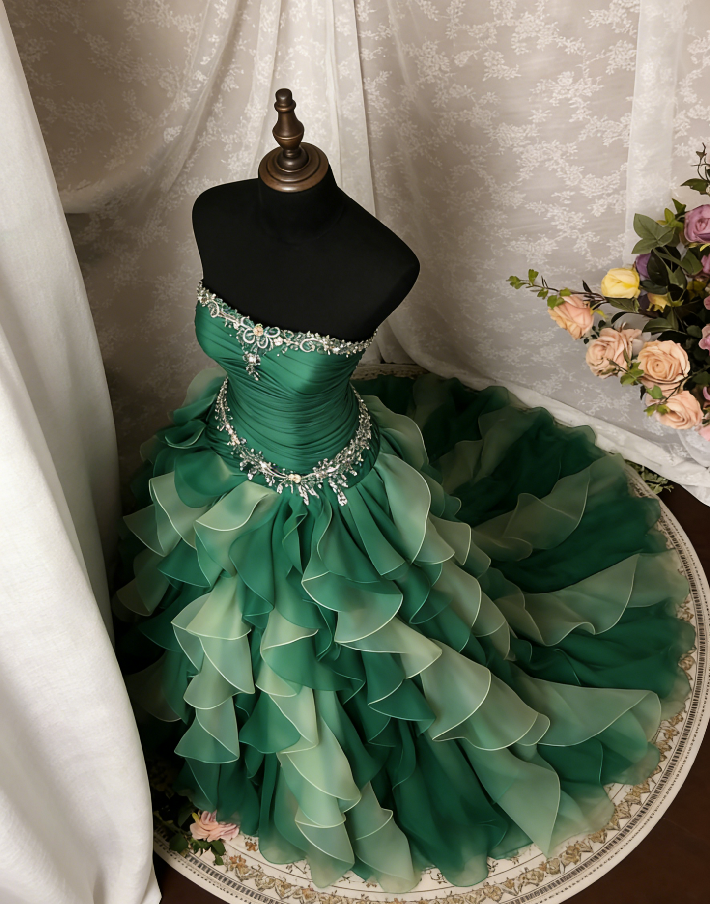Robe de bal verte chic en tulle, robe d'anniversaire bustier, robe de soirée longue trapèze ED07215