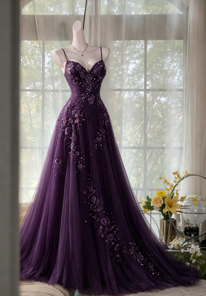 Robe de bal rose poudré chic, bretelles spaghetti, coupe trapèze, robe d'anniversaire, robe de soirée en tulle ornée de perles ED07226