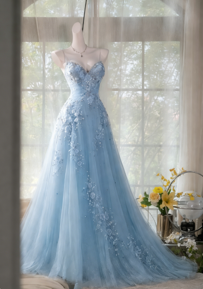 Robe de bal rose poudré chic, bretelles spaghetti, coupe trapèze, robe d'anniversaire, robe de soirée en tulle ornée de perles ED07226