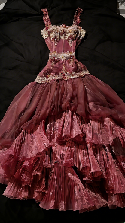 Robe de bal longue verte élégante, ornée d'appliques en tulle et de bretelles, coupe trapèze, référence ED07239