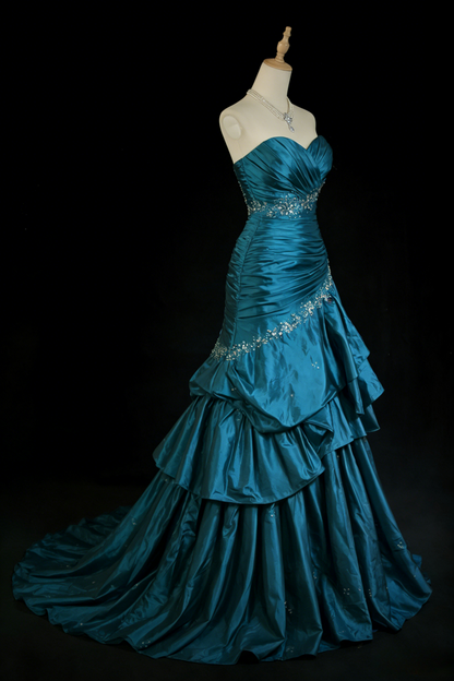 Chic Teal Prom Dress Satin Sweetheart A-Line Long Evening Dress ED07251