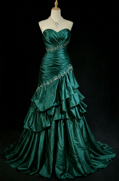Elegantes, türkisfarbenes Satin-Abendkleid mit Herzausschnitt, A-Linie, langes Kleid ED07251