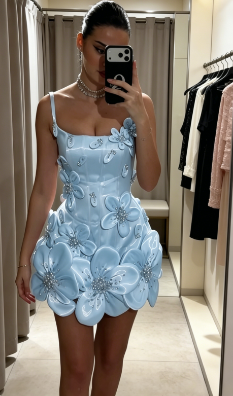 Niedliches rosa Satin-Abendkleid mit Spaghettiträgern, 3D-Applikationen, ärmellos, kurzes Geburtstagskleid ED07331