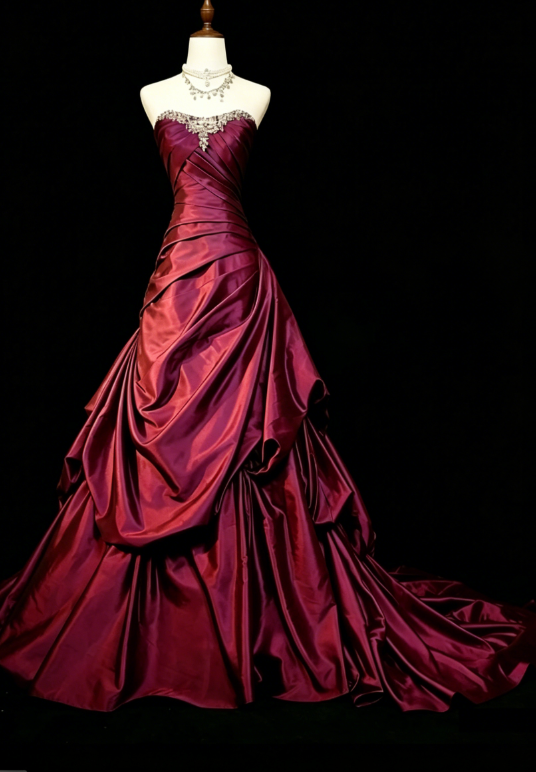 Robe de bal élégante en satin couleur raisin, bustier, coupe trapèze, longue robe de soirée ED07458