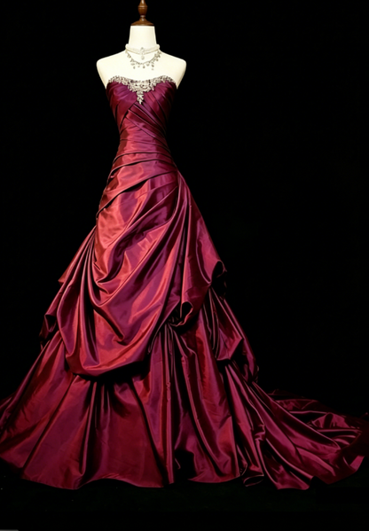 Robe de bal élégante en satin couleur raisin, bustier, coupe trapèze, longue robe de soirée ED07458