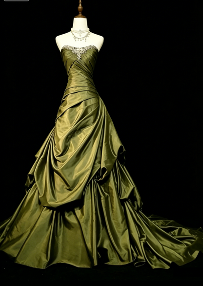 Robe de bal élégante en satin couleur raisin, bustier, coupe trapèze, longue robe de soirée ED07458
