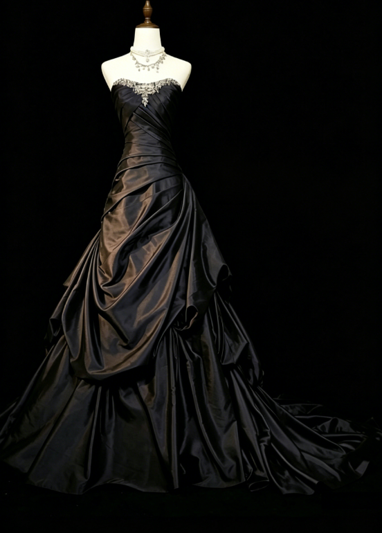 Robe de bal élégante en satin couleur raisin, bustier, coupe trapèze, longue robe de soirée ED07458