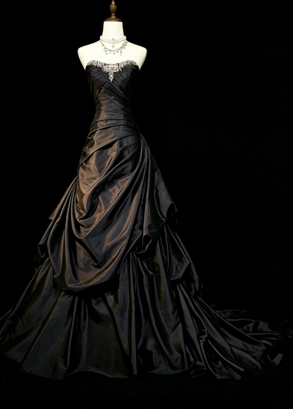 Robe de bal élégante en satin couleur raisin, bustier, coupe trapèze, longue robe de soirée ED07458