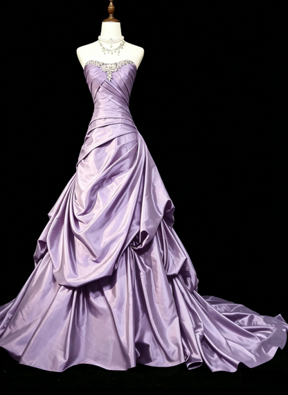Robe de bal élégante en satin couleur raisin, bustier, coupe trapèze, longue robe de soirée ED07458
